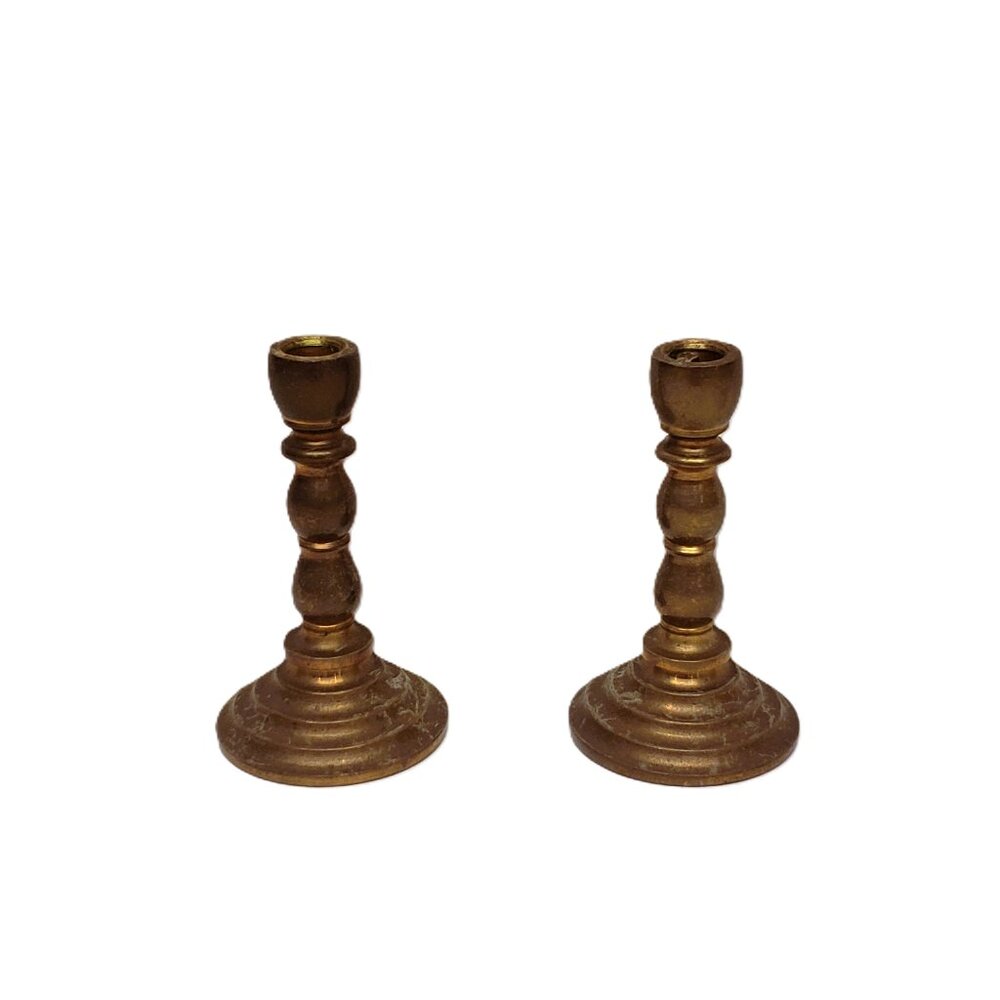 Vintage Miniature Brass Candlesticks Candle Holder Dollhouse Set x2 Lot 2"